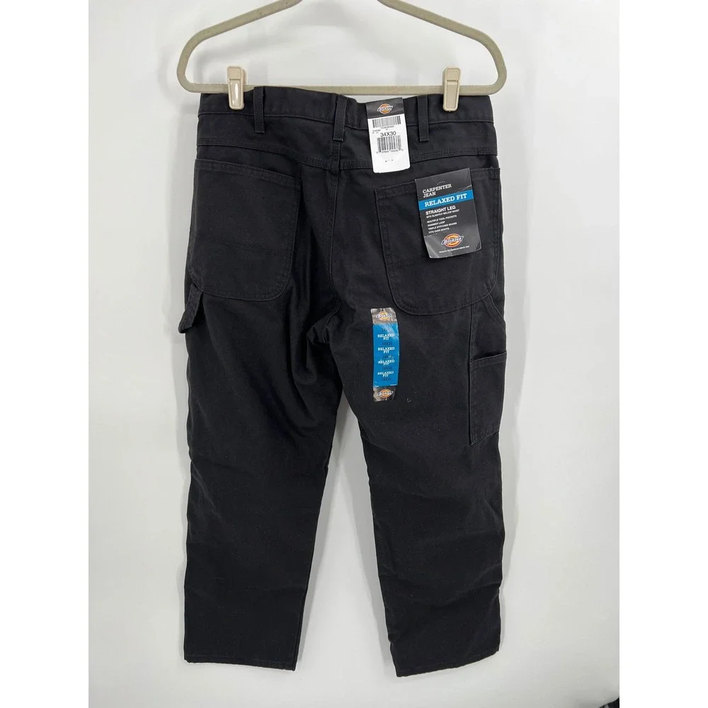 Dickies Relaxed Fit Carpenter Jeans Black Duck Canvas Straight Leg 34x30 NWT